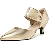 RIBONGZ Kitten Heels for Women Closed Toe Comfortable Low Heels Pointed Toe Sexy Slip on Pumps Bridal Party Dressy Shoes