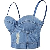 ELLACCI Women's Destructed Denim Bustier Crop Top Jeans Corset Top