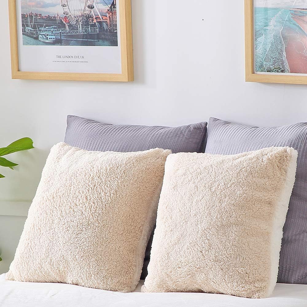 Panku Sherpa Pillow Cover Super Soft Pillow Case 2 Pack