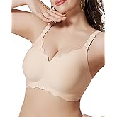 Guhaha Seamless Bras for Women No Underwire Push Up Bra Full Coverage V-Neck Wirefree Bralettes Soft T-Shirt Everyday Bra