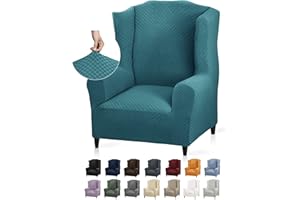 YEMYHOM 1 Piece Stretch Wingback Chair Slipcover Latest Jacquard Design Wing Chair Cover Non Slip Furniture Protector with Foam Rods for Living Room (Wing Chair, Peacock Blue)