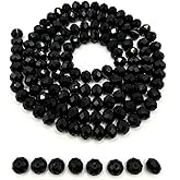 Chuxin 510 Pcs Briolette Crystal Glass Beads for Jewelry Making, 6mm Faceted Crystal Beads for Crafts Making, Black Rondelle Glass Beads for Bracelets Wind Chimes Suncatchers