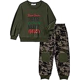 Arshiner Boys Pant Sets Long Sleeve Green Shirts and Camo Pants Crewneck Sweatshirt for Fall Winter 7-8 Years