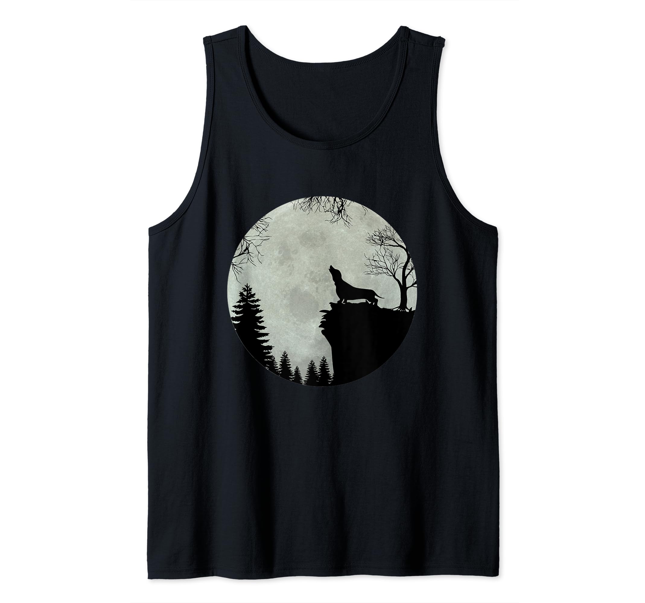 Dachshund dachshund howling in front of moon gift idea Tank Top