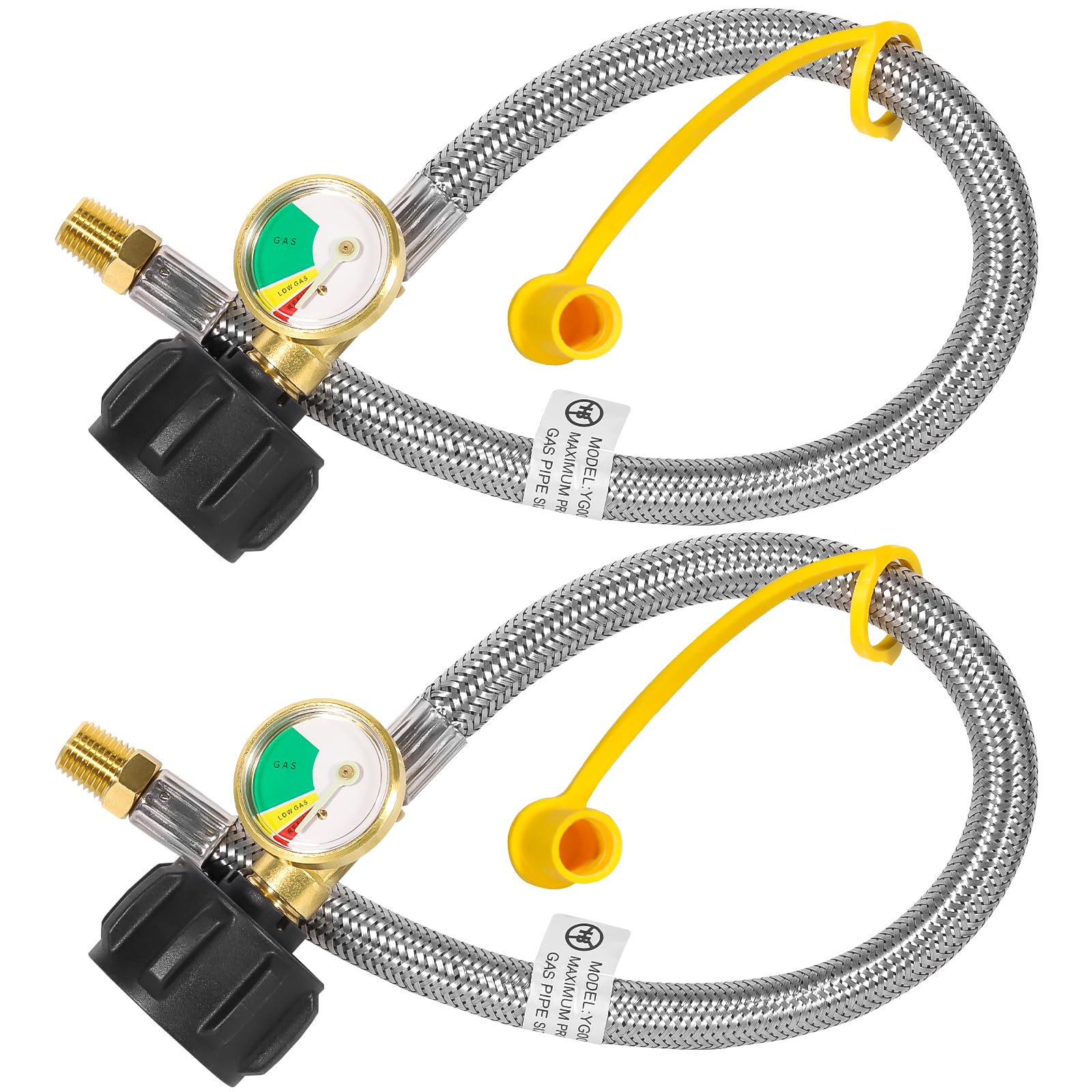 Photo 1 of 15 Inch RV Propane Hose Replacement - Camper Propane Hose with Gauge Stainless Steel Braided, 1/4" Male NPT and QCC1 Propane Pigtail for 2 Stage Regulator - Ideal for BBQ, RV, and Camping (2 Pack)