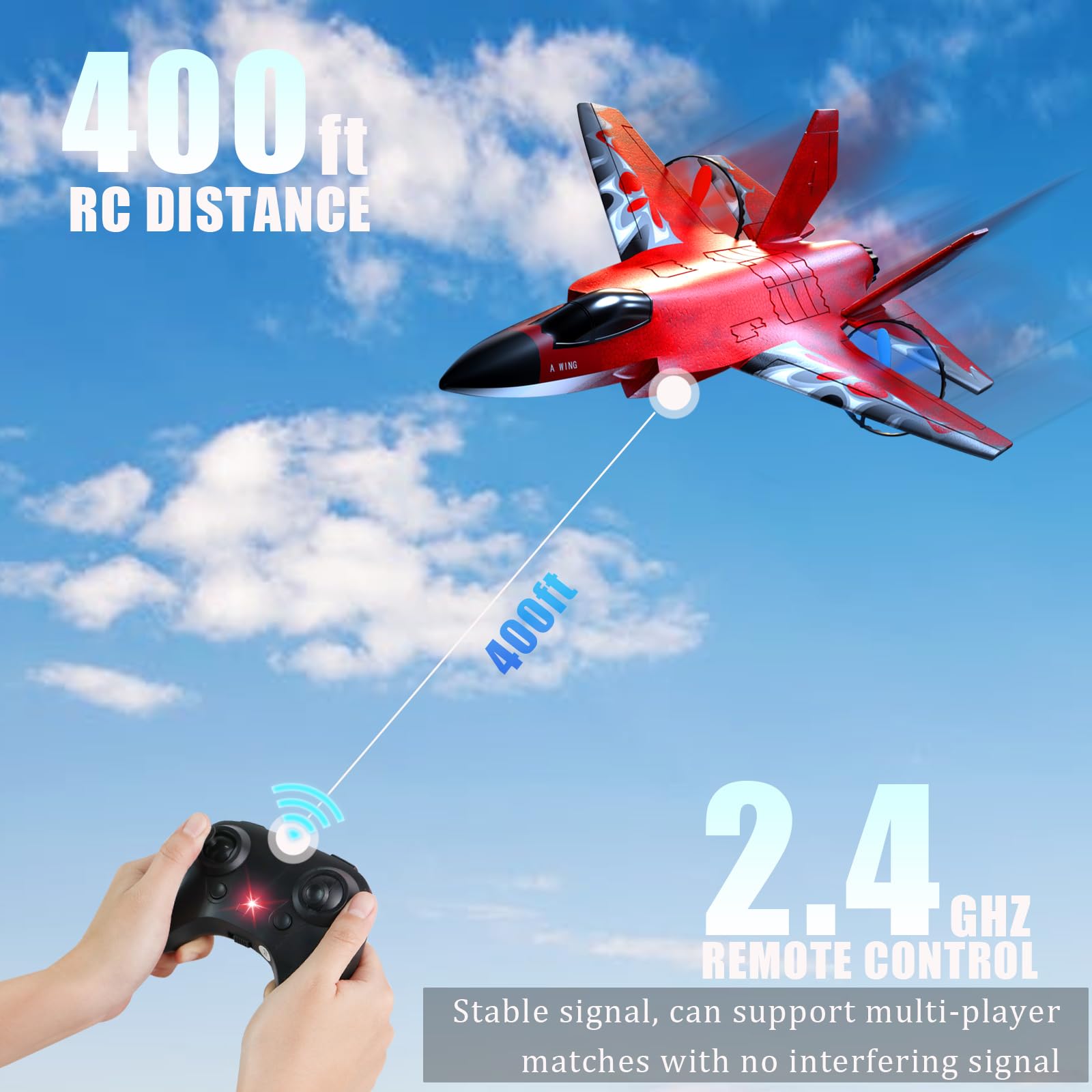 crohorizon RC Plane Flighter Jet Toys for Teen Adult,2 CH Foam Remote Control Airplane for Age Over 14 Years and up,F35 Gravity Gliders Aircraft with 3 Batteries for Beginner Red