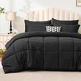Love's cabin California King Comforter Set, 7 Pieces Bed in a Bag, Black | OEKO-TEX Certified, All-Season, 1 Down-Alternative Comforter + 1 Flat &amp; Fitted Sheets + 2 Pillowcases + 2 Pillow Shams
