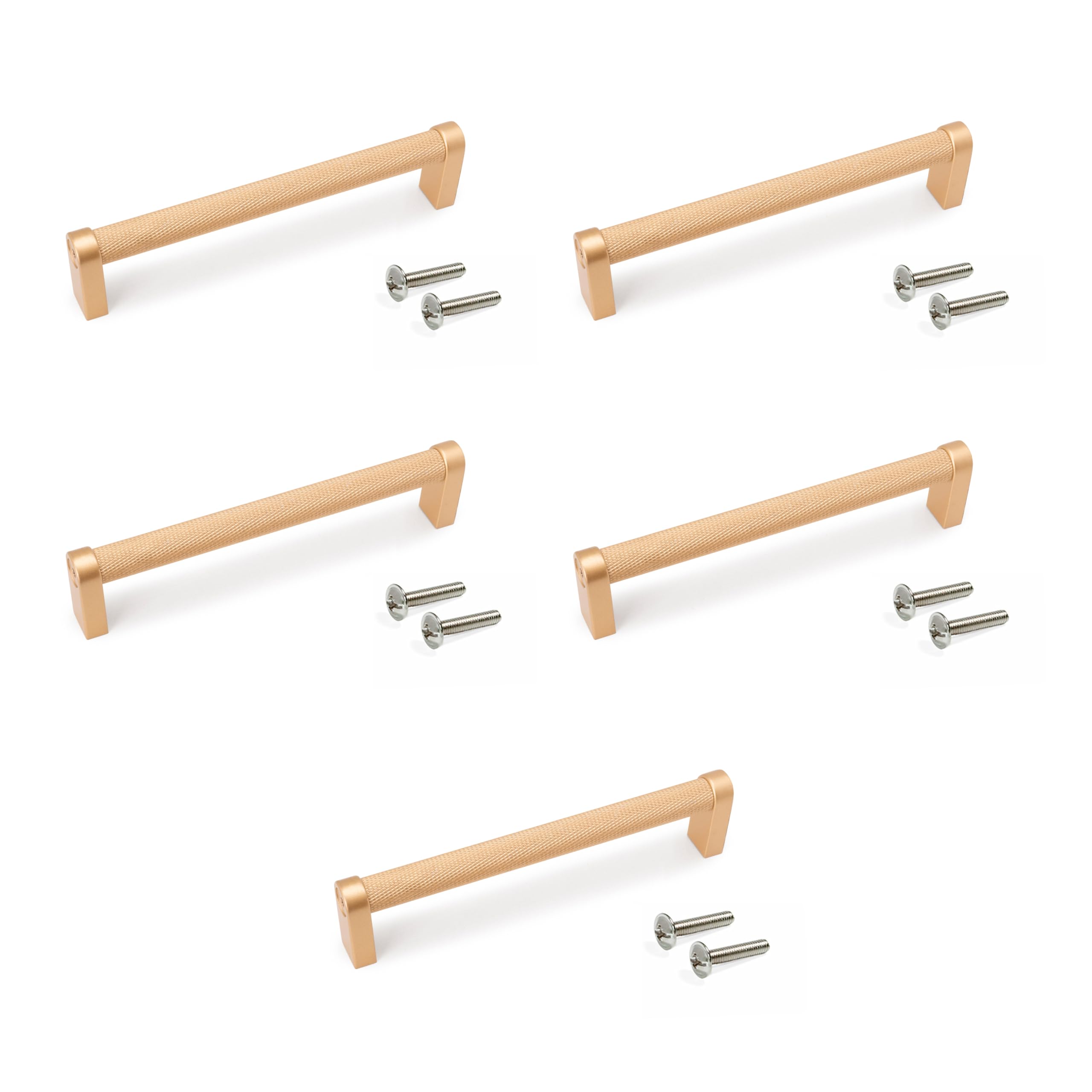 Emuca - Lot of 5 Furniture Handles, L141mm, 128mm Interaxis, Aluminium, Gold Painted