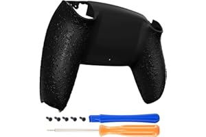 eXtremeRate Textured Black Non-Slip Custom Back Plate Bottom Shell Compatible with ps5 Controller, 3D Splashing Cover, Game Improvement Replacement Back Shell Cover Compatible with ps5 Controller