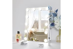 Despful 10"x 12" Vanity Mirror with Lights, Hollywood Lighted Makeup Mirror with 3 Color Modes and 12 Dimmable Diamond LED Light Bulbs, Touch Control for Bedroom, White