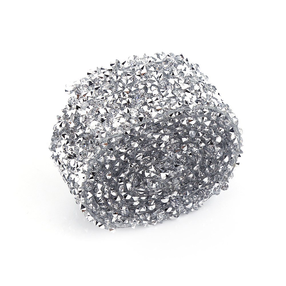 Walfront Sparkling Decorative Banding Belt with Crystal Rhinestone - 1 Yard, 3cm Width, Silver, Adhesive Back for Easy Application