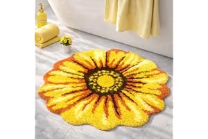 Feblilac Yellow Flowers Bath Rug, Floral Mat for Bathroom, Non-Slip Floor Mats, Sunflower Washable Microfiber Flower Carpet f