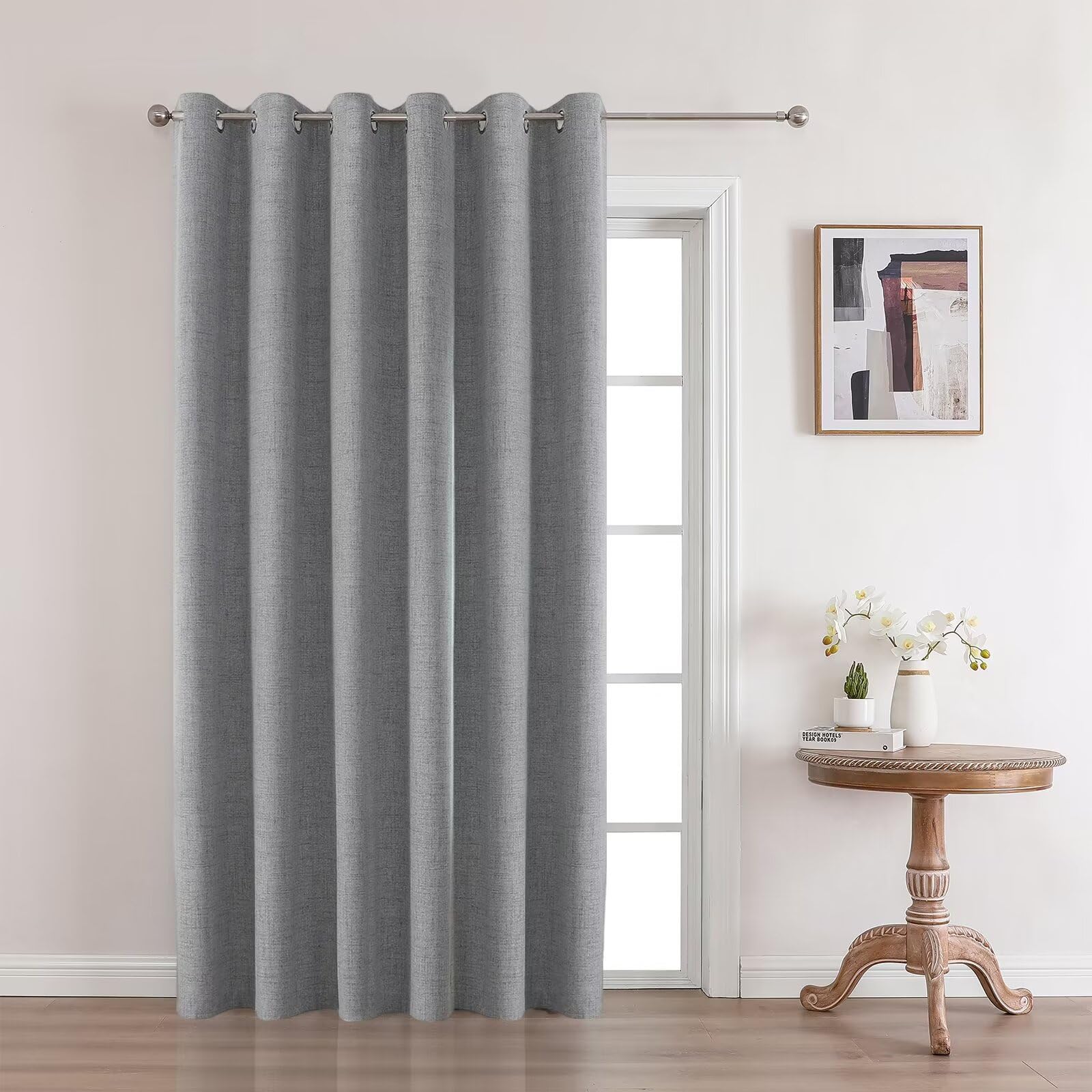 Joydeco Blackout Room Divider Curtains, Extra Wide Sliding Door Drapes Living Room Curtains, Light Grey 1 Panel 70W x 96L Inch Patio Door Drapes for Room Privacy Image
