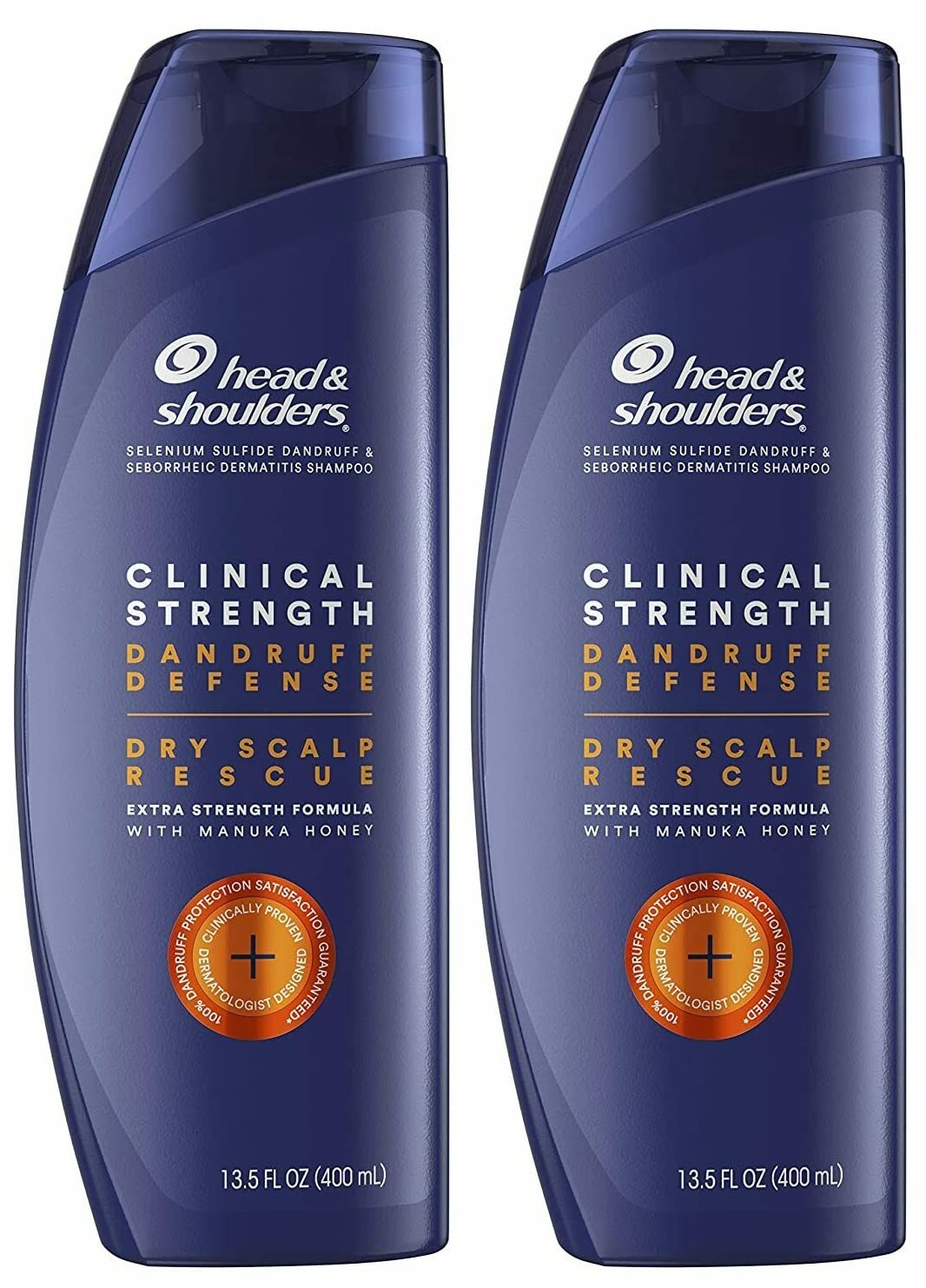 Head and Shoulders Shampoo, Clinical Strength Dandruff Defense - Dry Scalp Rescue, Extra Strength Formula with Manuka Honwy - Twin Pack