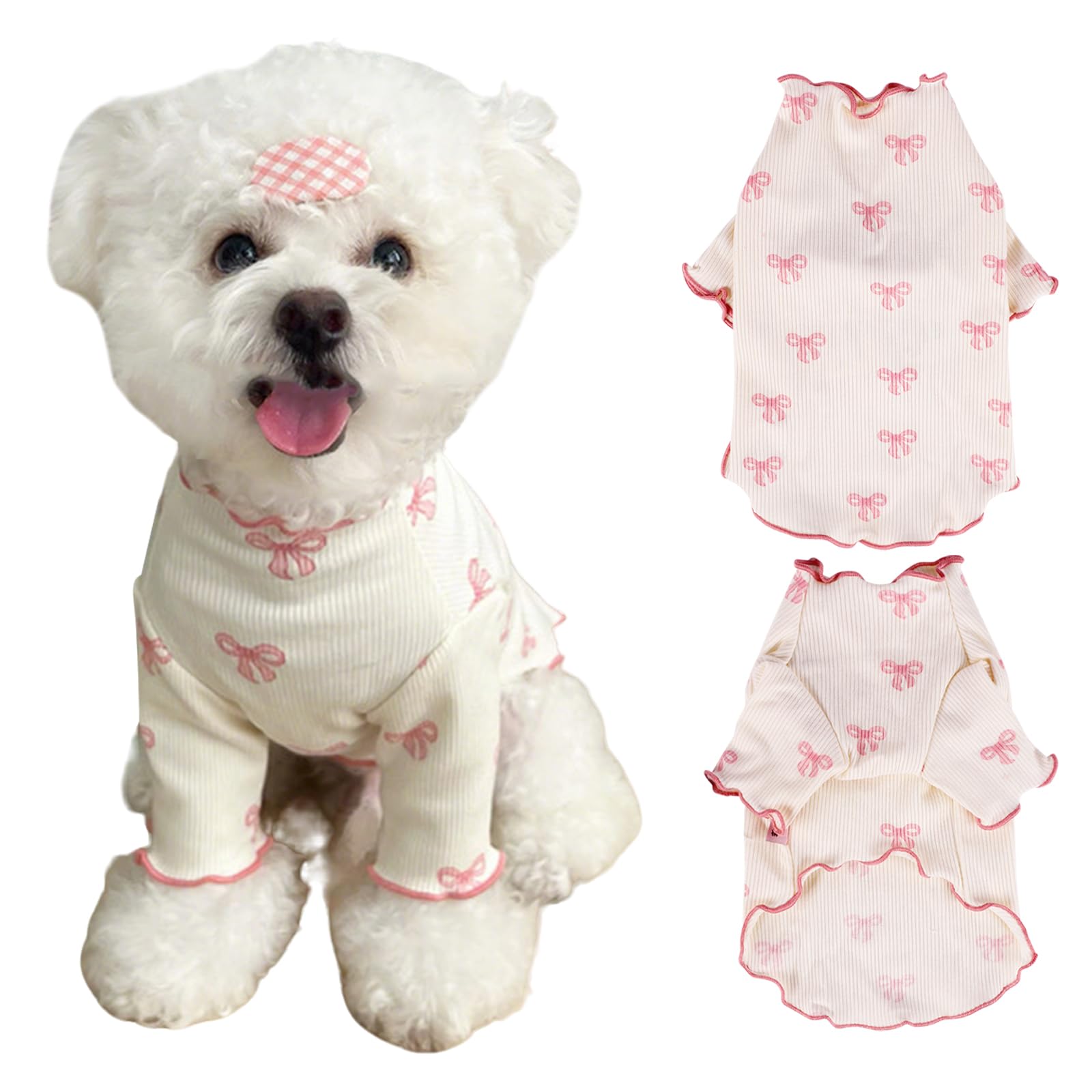 Yoolhamy Dog Clothes for Small Dogs Chihuahua Outfits Spring Summer tshirts Bow Stretchable Ruffle Breathable Dress for Shih Tzu Yorkshire Puppy Girl Pets Cats (Pink, XXS)