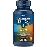 GNC Triple Strength Fish Oil Plus CoQ10 Omega 3 Supplement, 30 Servings | EPA and CoQ10 Support Heart and Cardiovascular Health, Plus Brain, Skin, Eye, and Joint Health, Gluten-Free, Sugar Free