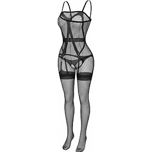 Women Lace Garter Lingerie Halter Cutout Cups Fishnet Thigh Hosiery | underwear sets for women