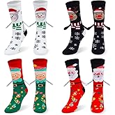 DASHUAIGE 4 Pairs Magnetic Christmas Socks, Interactive Hand-Holding Design for Secret Santa & White Elephant Gifts
