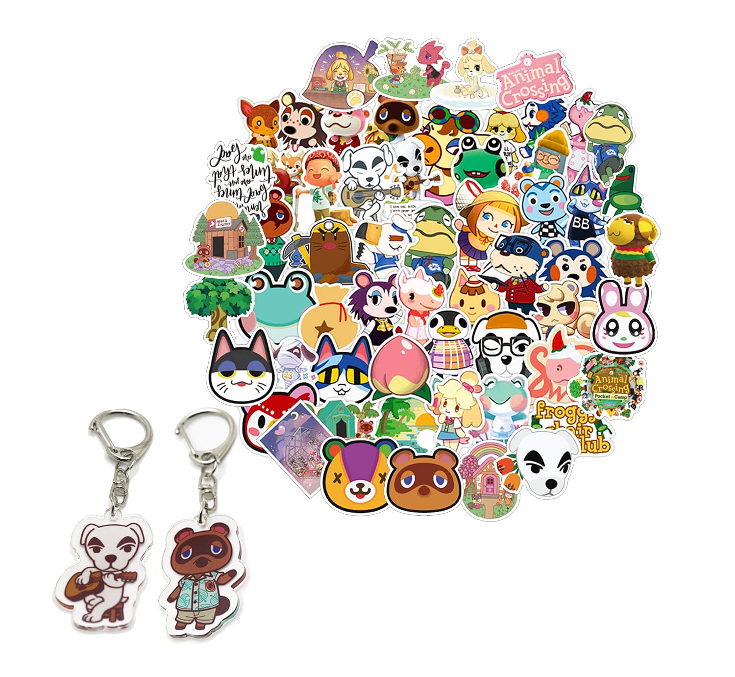 GTOTd Animal Cute Stickers (100pcs) with Keychain Decor (2Pcs) Viny Waterproof Cartoon Stickers for Teens DIY Decal Party Supplies for Water Bottle Luggage Skateboard