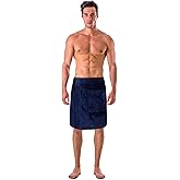 Turkish Cotton Terry Velour Adjustable Body Wrap Towel for Men (Navy Blue, One Size)
