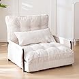 MAXYOYO Adjustable Floor Sofa Couch with Pillow, Multi-Functional Bean Bag Bed, 5-Position Foldable Lazy Sofa Sleeper Bed with Armrest, Versatile Floor Seating Sofa for Reading Gaming, Beige, Single