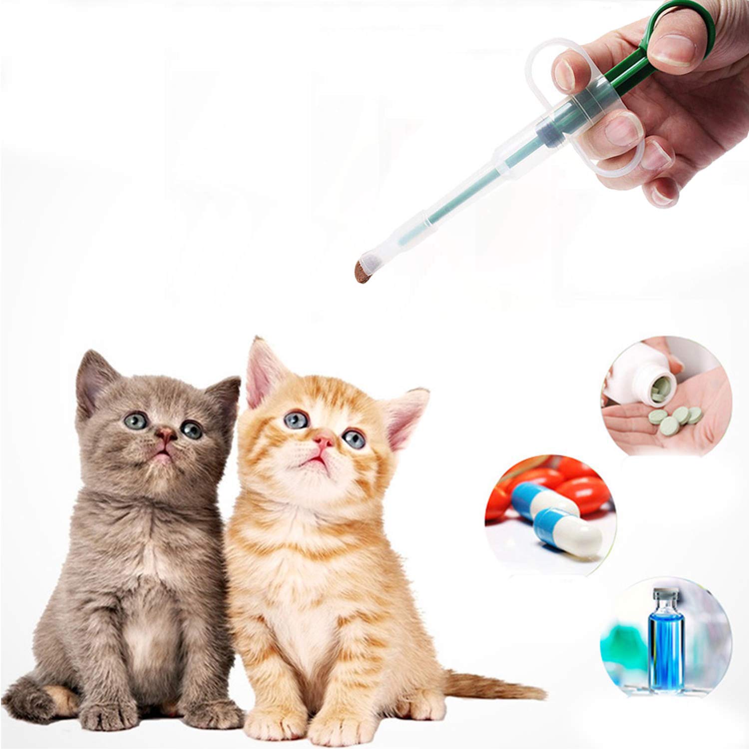 Pet Pill Feeder Safety Dog Cat Tablets Feeder Pill Pusher Pill Gun Pill Popper Soft Silicon Tips Feeding Syringe Plunger Capsules Liquid Medicine Nursing Feeding Tool Dispenser For Small Animal