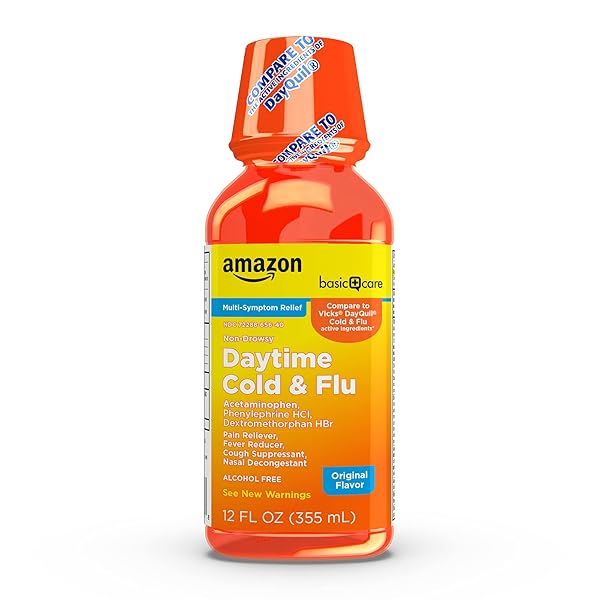 AMAZON BASIC CARE DAYTIME COLD & FLU LIQUID, ORANGE, 12 FL OZ