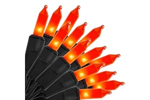 LJLNION Halloween Lights, 33ft 150 Count Black Wire Incandescent Christmas Mini Lights, 120 V High-voltage UL Certified Clear Light String Connectable, for Indoor Outdoor Patio Tree Party Home Decor, Orange