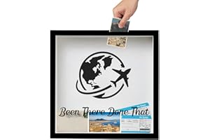 YOJO Shadow Box, Adventure Archive Box, Travel Shadow Box with Slot, Shadow Boxes Display Cases, Top Loading Travel Memory Box for Keepsakes (11X11,Black-B)
