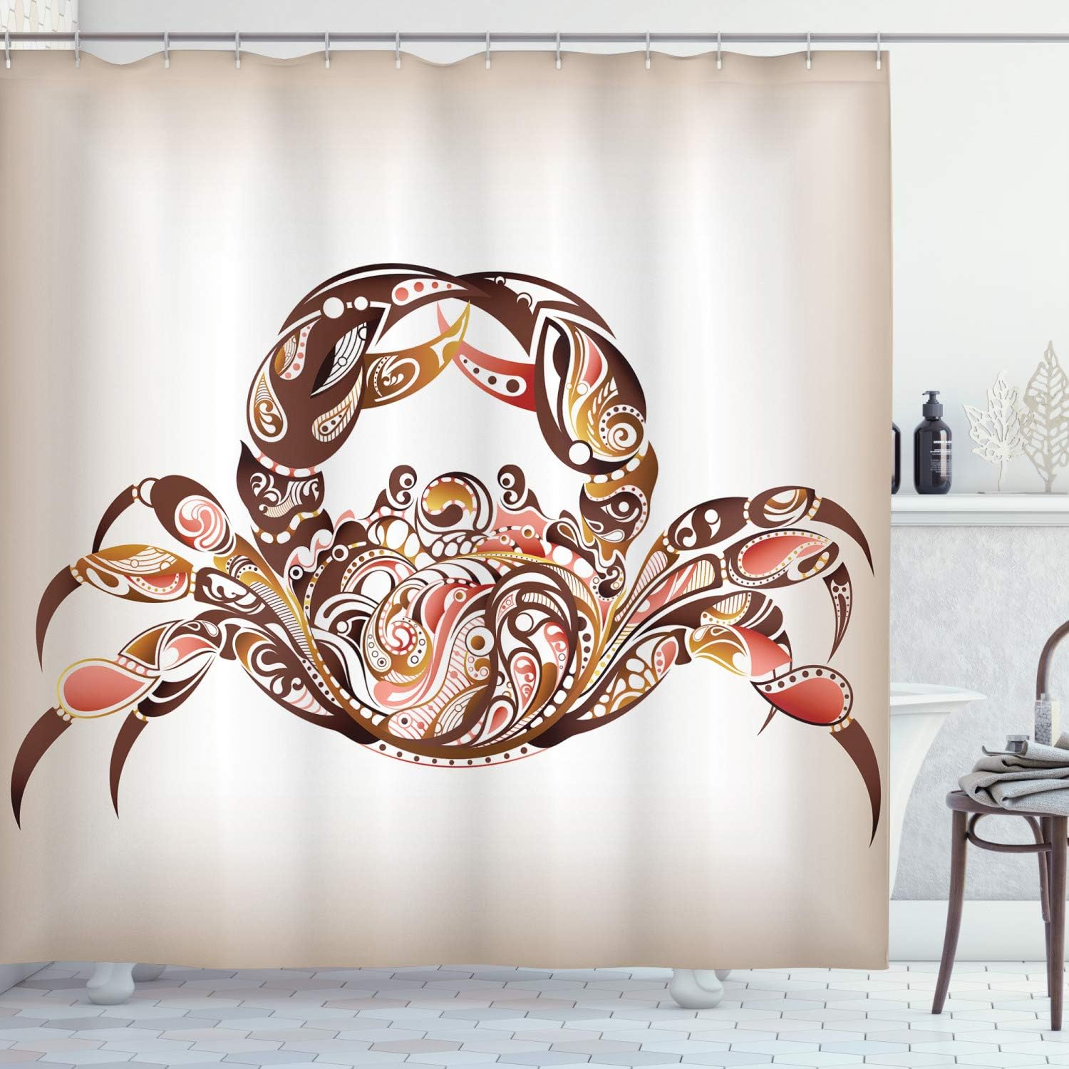 Amazon Com Lunarable Zodiac Cancer Shower Curtain Constellations Themed Crab Design With Swirls And Curves Marine Animal Cloth Fabric Bathroom Decor Set With Hooks 84 Long Extra Multicolor Home Kitchen