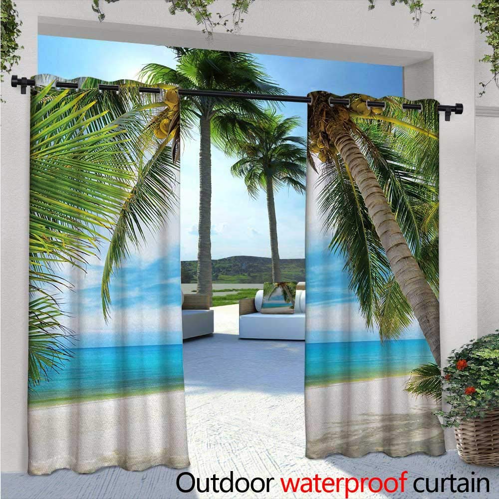 Ocean Patio Curtains Sealife Theme with Sea Animals Shells Stars and Striped Backdrop Art Outdoor Curtain for Patio,Outdoor Patio Curtains W108 x L84 Golden Navy Blue and White