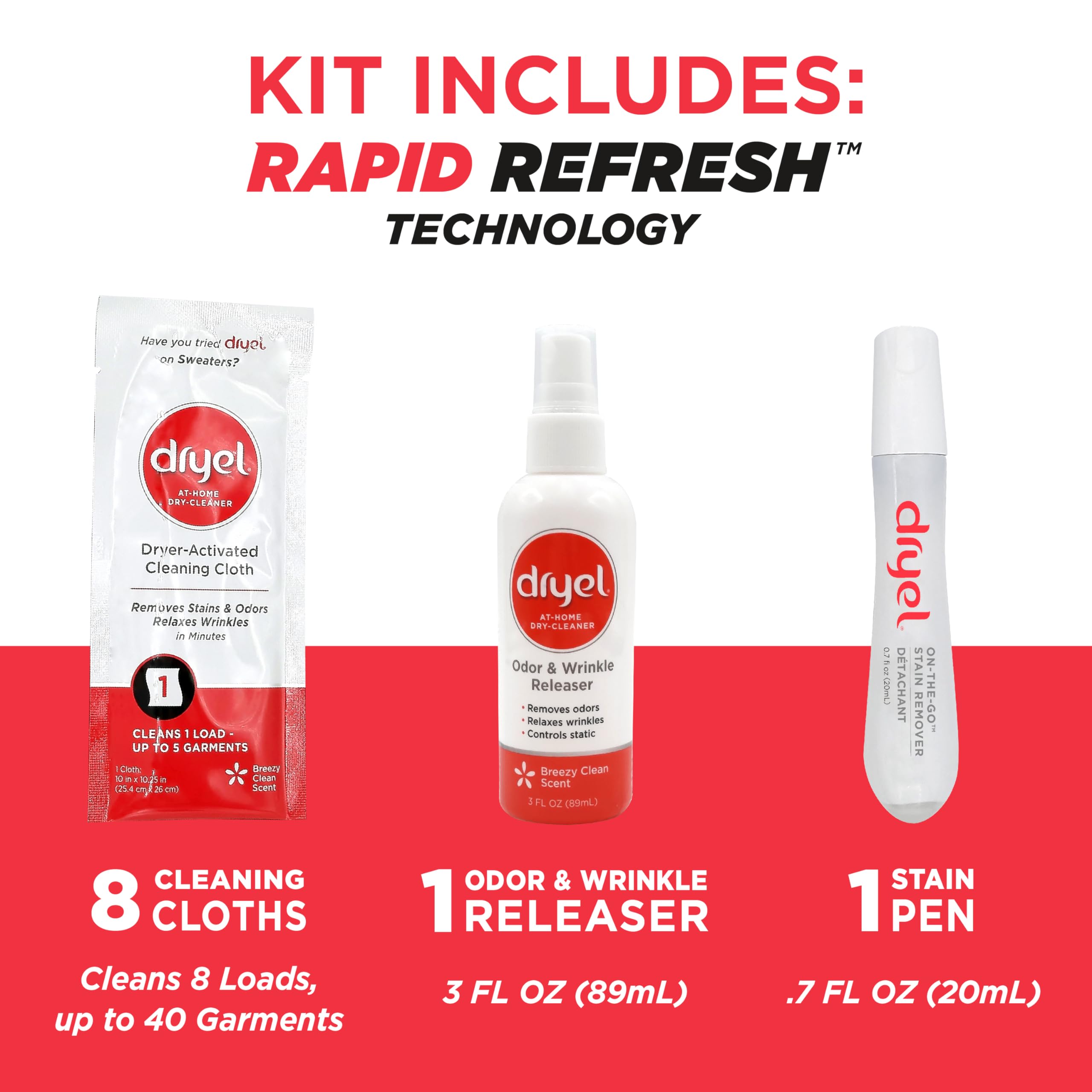 dryel At-Home Dry Cleaner Starter Kit with Wrinkle Release Spray, New and Improved, Gentle Laundry Care for Special Fabrics and Dry-Clean-Only Clothes, 8 Loads with On-the-Go Stain Remover