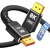 Capshi 8K 4K DisplayPort Cable 1.4, VESA Certified DP Cord 10ft | 8K@60Hz, 4K@144Hz, 2K@240Hz, 32.4Gbps High Speed, for Gaming Monitor &amp; Graphic &amp; PC, HDCP 2.2/FreeSync/G-Sync, Braided, Black