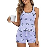 Ekouaer Womens Tank Top Pajama Set Comfy Sleeveless Sleepwear Racerback Cami and Shorts Pjs 2 Piece Summer Loungewear