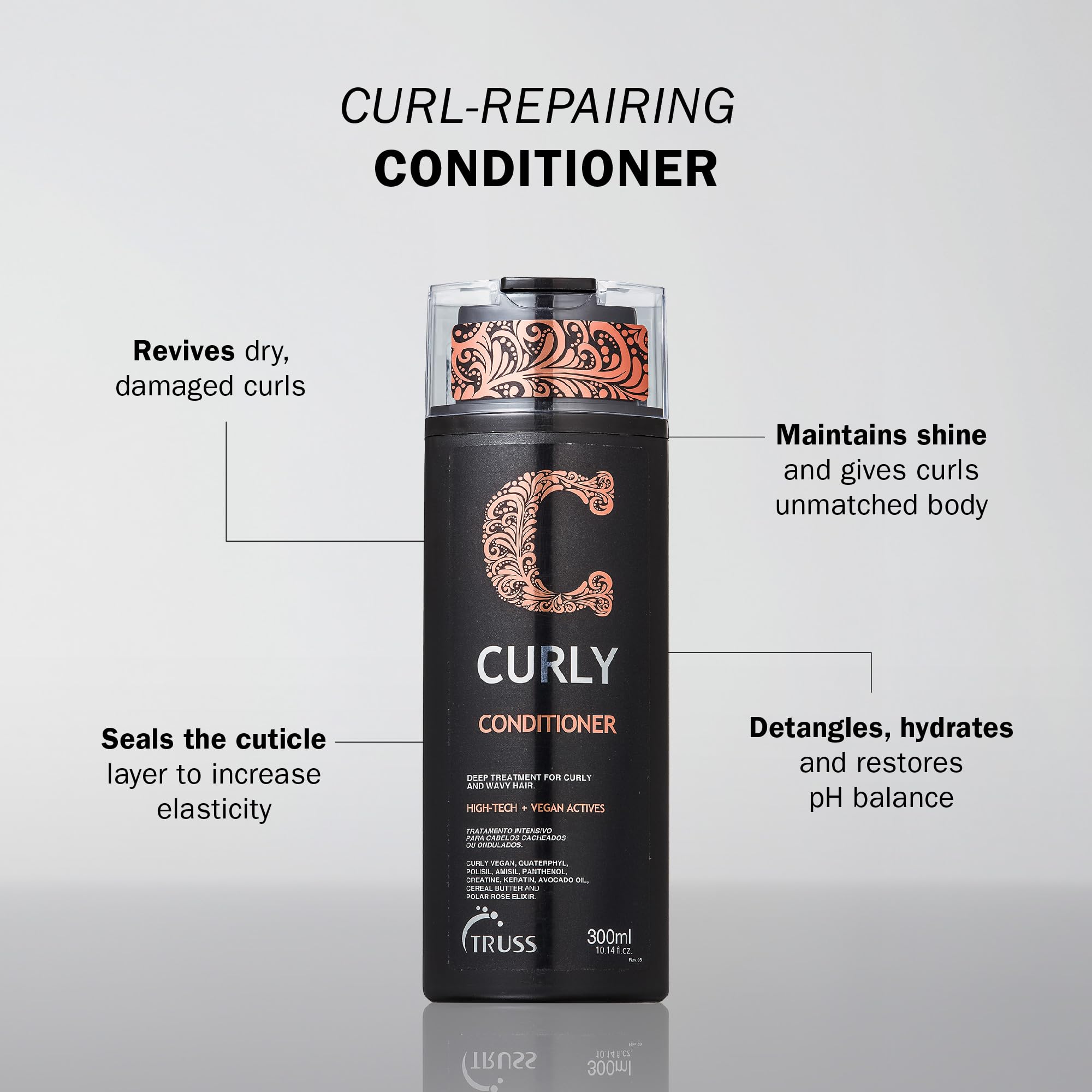 TRUSS Curly Conditioner - Restore, Repair & Strengthen Curly, Wavy, Highly Textured, Dense & Damaged Hair. Define, Detangle, Controls Frizz, Block Humidity for All Curly Hair Types, Lengths, Textures