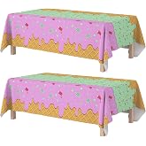 OHOME Ice Cream Party Decorations - Disposable Tablecloth for Ice Cream Birthday Party Decorations - Beach Pool Party Decorations for Summer Bar Party Banner,2 Pack