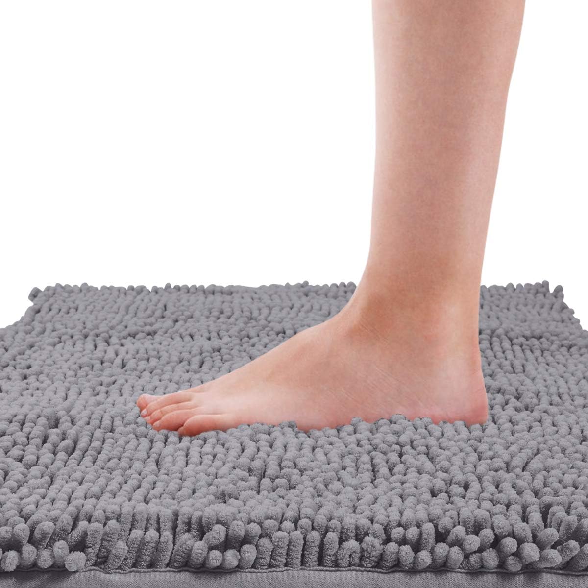HOMEIDEAS 3 Pieces Bathroom Rugs Set Ultra Soft Non Slip and Absorbent Chenille Bath Rug, Grey Bathroom Rugs Plush Bath Mats for Tub, Shower, Bathroom: Kitchen & Dining