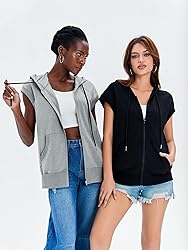 Fisoew Women's Sleeveless Zip Up Hoodies Casual
