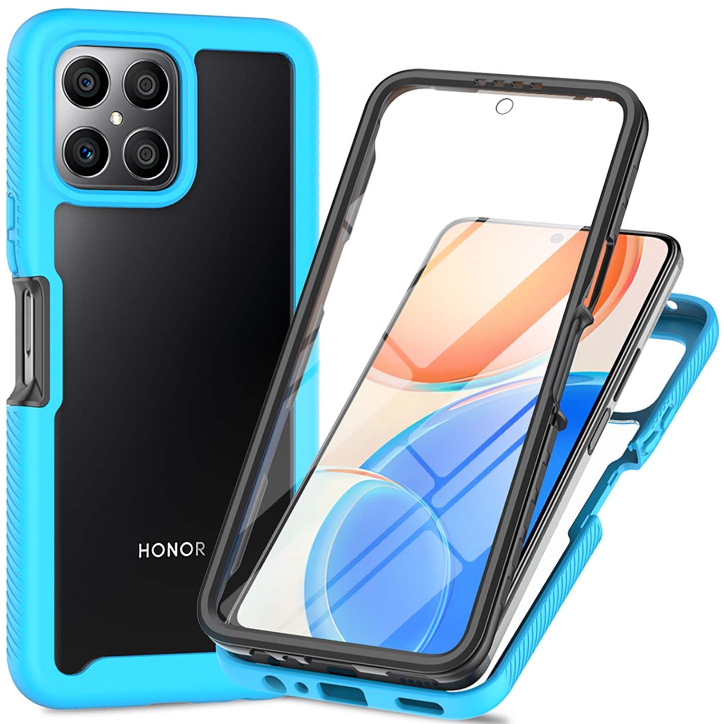 ILING Trasparente Case for Honor 70 Lite 5G / Honor X6 / Honor X8 5G, 360° Full Body Protection Cover with Built-in Screen Protector, Shockproof Hard PC + Silicone TPU Bumper Case Cover (Light Blue)