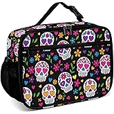 Muishi Day of the Dead Sugar Skull Reusable Lunch Box Insulated Lunch Bag Cooler Bag Lunchbox Meal Food Container Tote Bag for Women Kids Girls School Camping Hiking Picnic Beach Travel