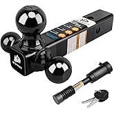 METOWARE Trailer Hitch Tri Ball Mount with 5/8" Hitch Lock, 1-7/8 Inch, 2 Inch and 2-5/16 Inch Tri Ball Hitch Fit 2 Inch Receiver, Hollow Shank Tow Hitch, Black