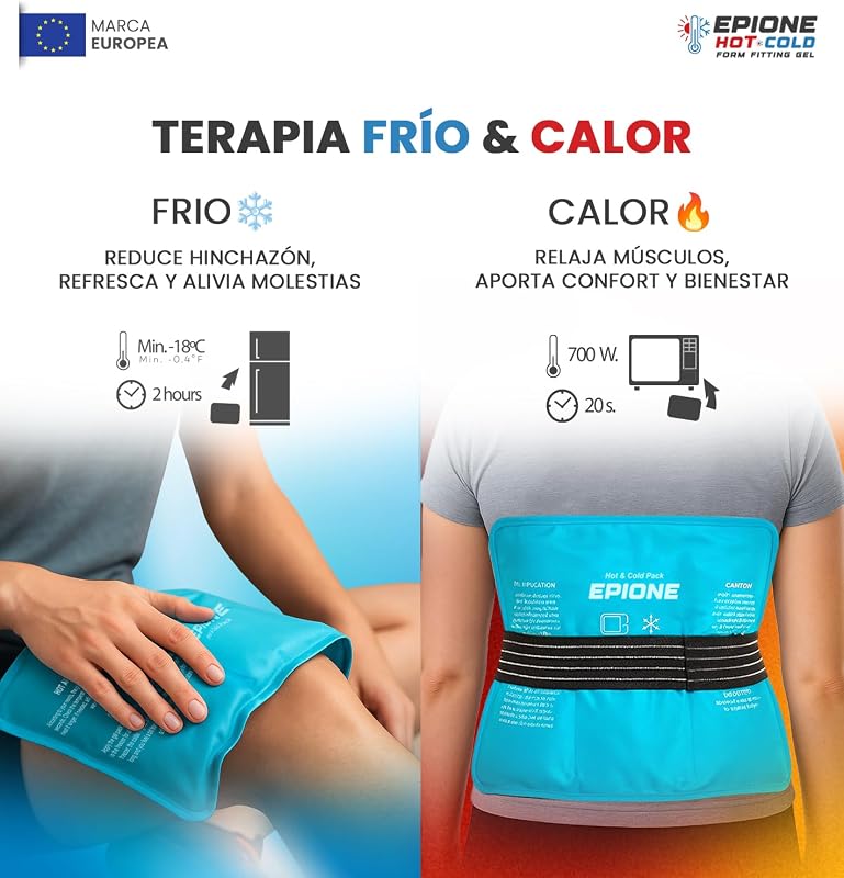 Saco de gel térmico e frio EPIONE com tiras | Compressa Grande para Ombros, Joelhoeira, Cotovelos, Ancas e Costas | Terapia para Lesões, Entorses, Inchaço e Dores Musculares (27 x 37 cm)
