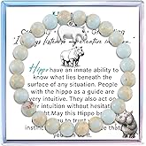Hippo Bracelet for Women Hippopotamus Jewelry Purple Natural Stone Bead Bracelet Inspirational Animal Gifts (Blue)