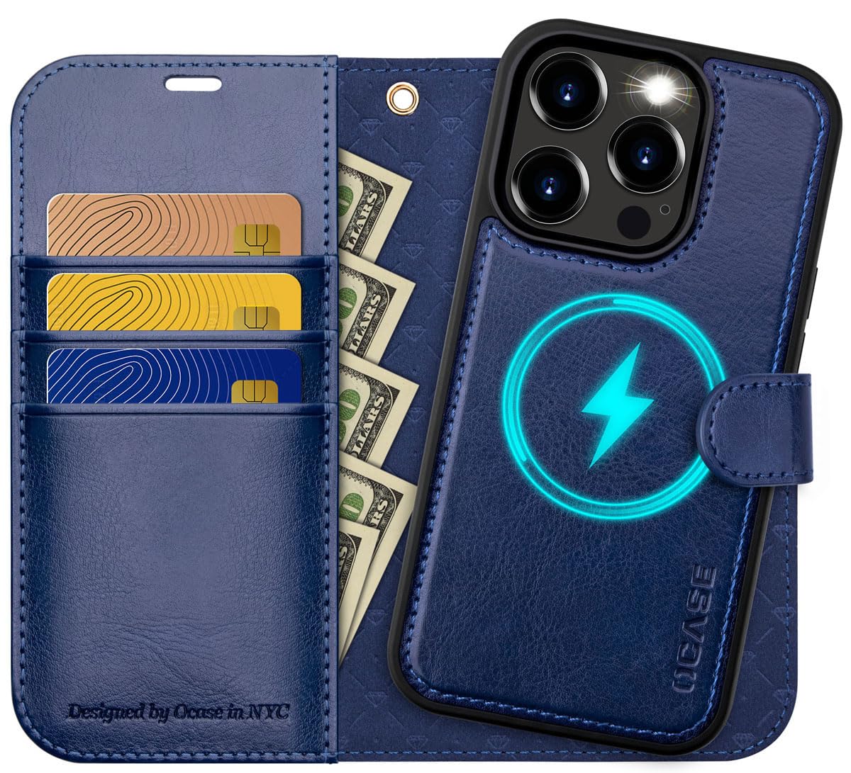 OCASE for iPhone 15 Pro Max Detachable Case, Magnetic Removable 2 in 1 Flip PU Leather Wallet Case with[Kickstand][RFID Blocking][Card Holder] Shockproof Phone Cover,Blue — image 1