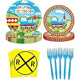 50pcs Train Plates and Napkins Forks Birthdy Party Supplies Train Theme Party Decorations Trains Dessert Dinnerwares For Family Gathering Serve 10 Guests