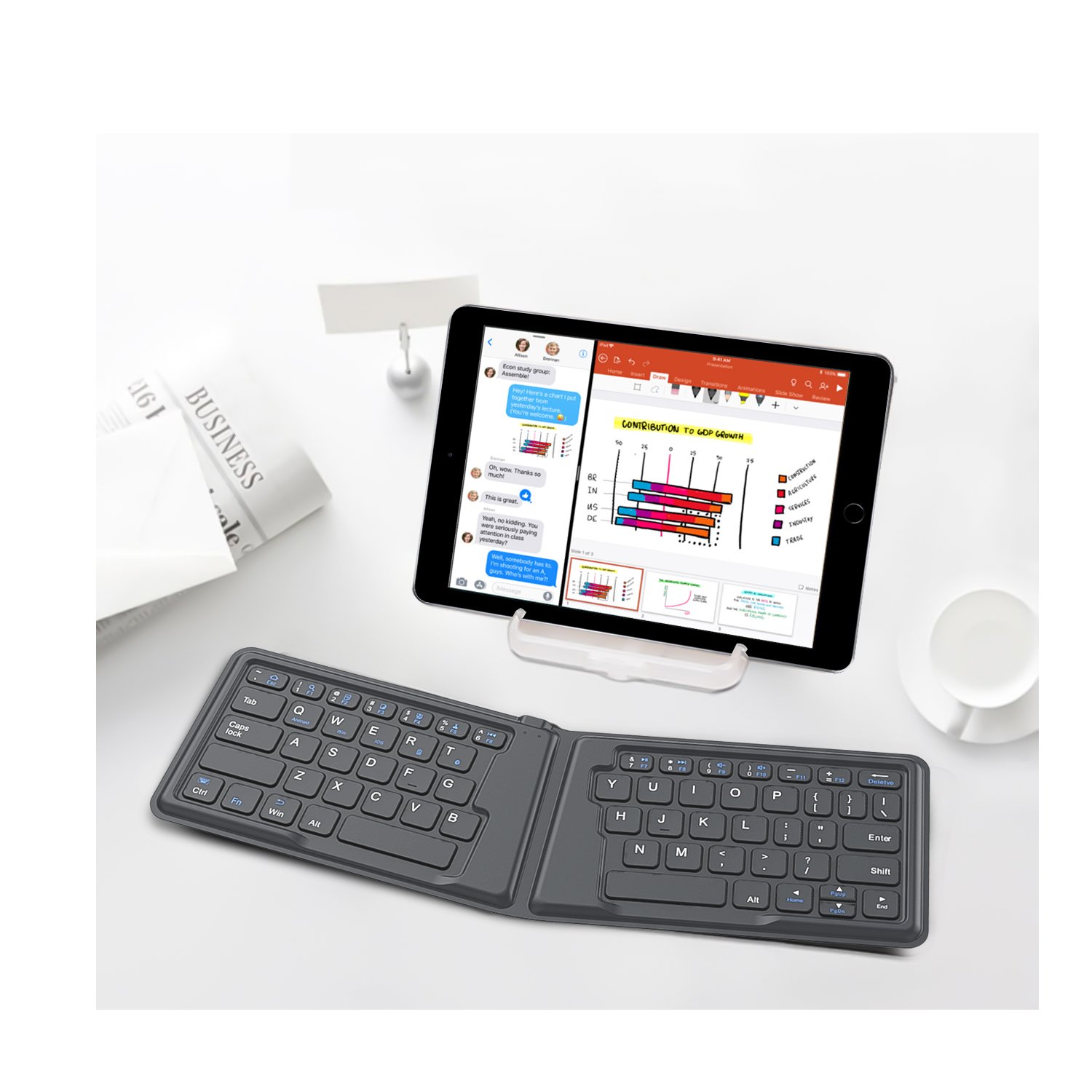 MoKo Foldable Bluetooth Keyboard, Ultra-Thin Folding Rechargeable, Portable Wireless for Laptop iPhone iPad, Compatible with All iOS Android Windows Tablet Smartphone Devices, Gray