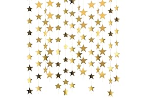 Star Banner Garland Party Streamers, 65 Feet Gold Hanging Star Paper Bunting Garland Decorations for Birthday Wedding Ramadan