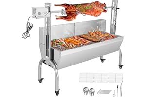 OUKIDR 176lbs Stainless Steel Rotisserie Grill With Back Cover Guard, 25W Motor Small Pig Lamb Rotisserie Roaster, 48.7 Inch BBQ Charcoal Rotisserie Grill For Camping Outdoor Kitchen (with Baffle)
