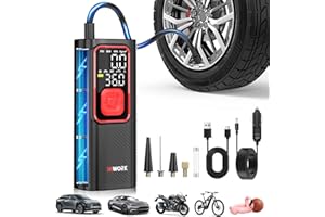 HIWORK Tire Inflator Portable Air Compressor for Car Tires, 6000mAh Rechargeable Bettery DC 12V Electric Tire Pump 150 PSI with Power Bank & SOS Light, Cordless Air Pump for Inflatables Bike Ball etc.