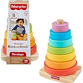 Fisher-Price Wood Rock-a-Stack Activity Toy | Wooden Base &amp; 7 Stackers, Sorting &amp; Stacking Play, Fine Motor Skills, Problem Solving, Toddlers Ages 18+ Months